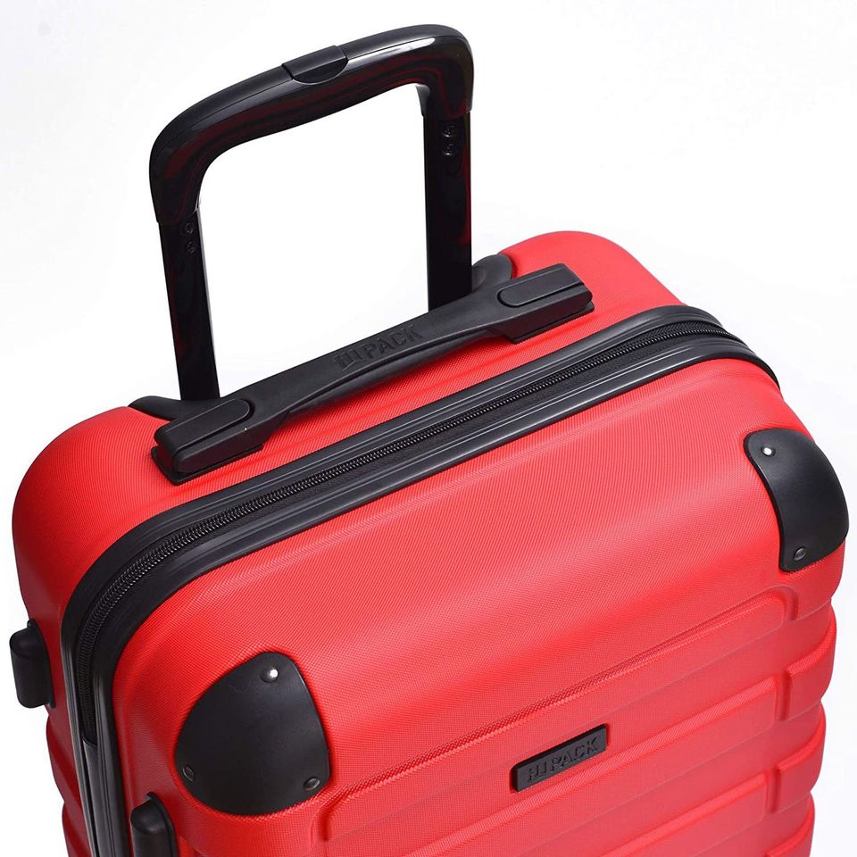 Hipack Prime Suitcases Hardside Luggage with Spinner Wheels, Red, 3-Piece Set (202428)