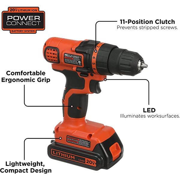 BLACK+DECKER 20V Max Drill & Home Tool Kit, 68 Piece (LDX120PK) 20V Home Tool Kit