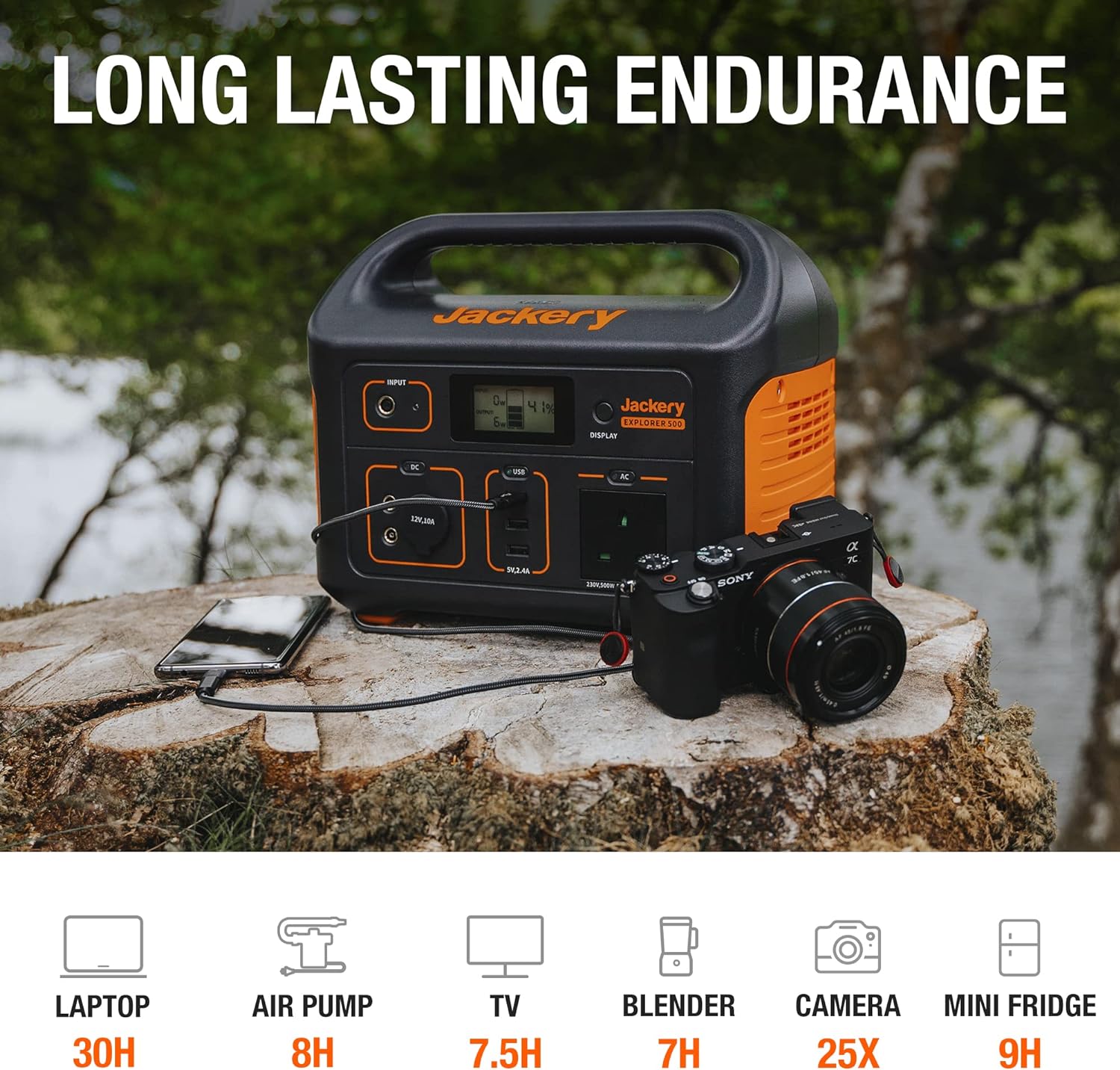 Jackery Portable Power Station Explorer 500, 518Wh Outdoor Backup Mobile Lithium Battery Pack with 230V/500W AC Outlet for holiday RV Camping, Outdoor Adventure, Emergency