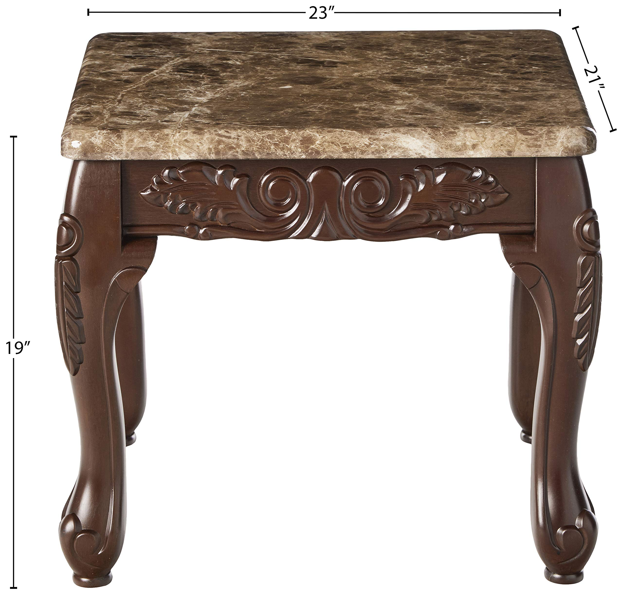【Furniture】3-Piece Traditional Faux Marble Top Accent Tables Set, Dark Oak