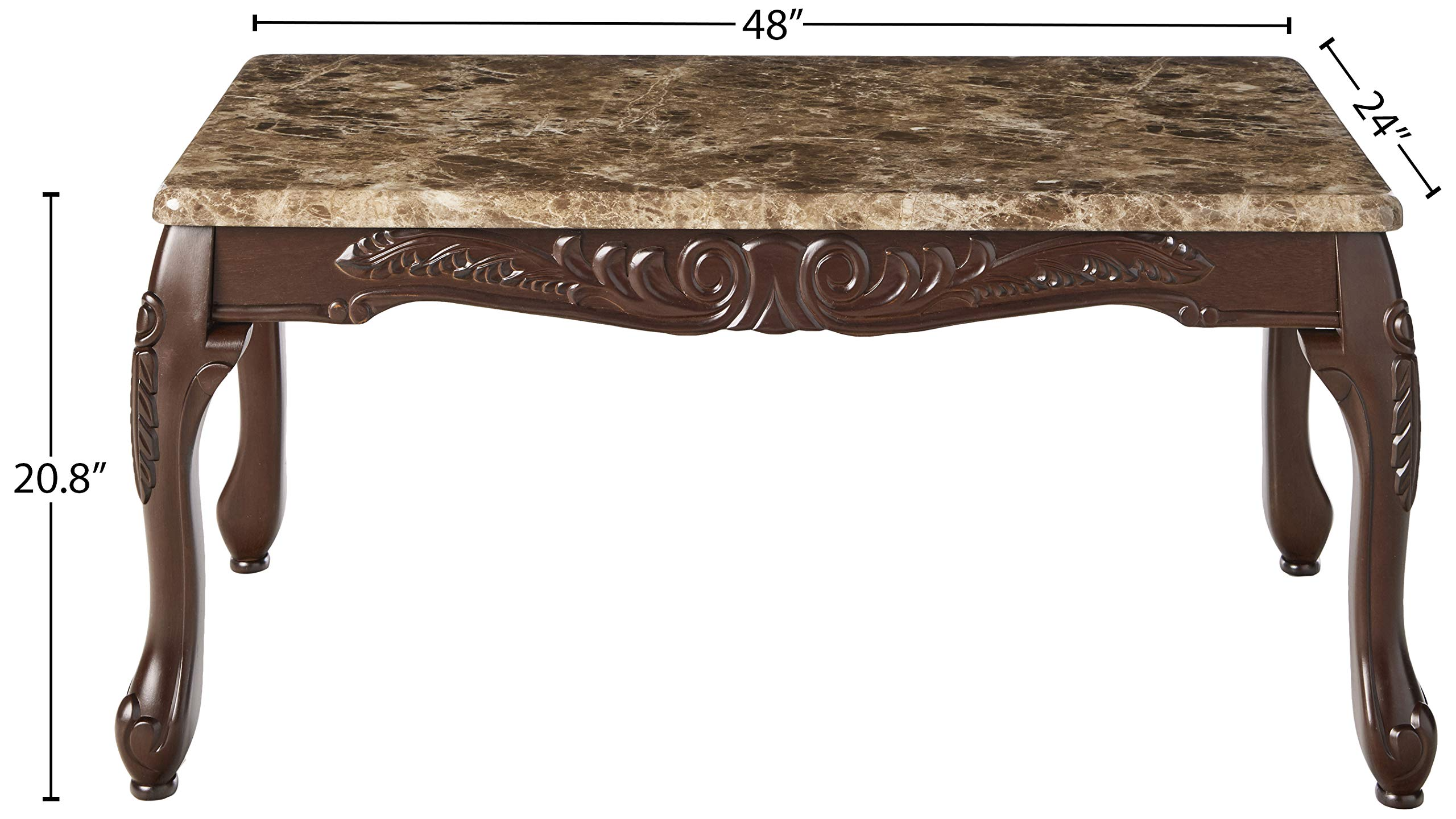 【Furniture】3-Piece Traditional Faux Marble Top Accent Tables Set, Dark Oak