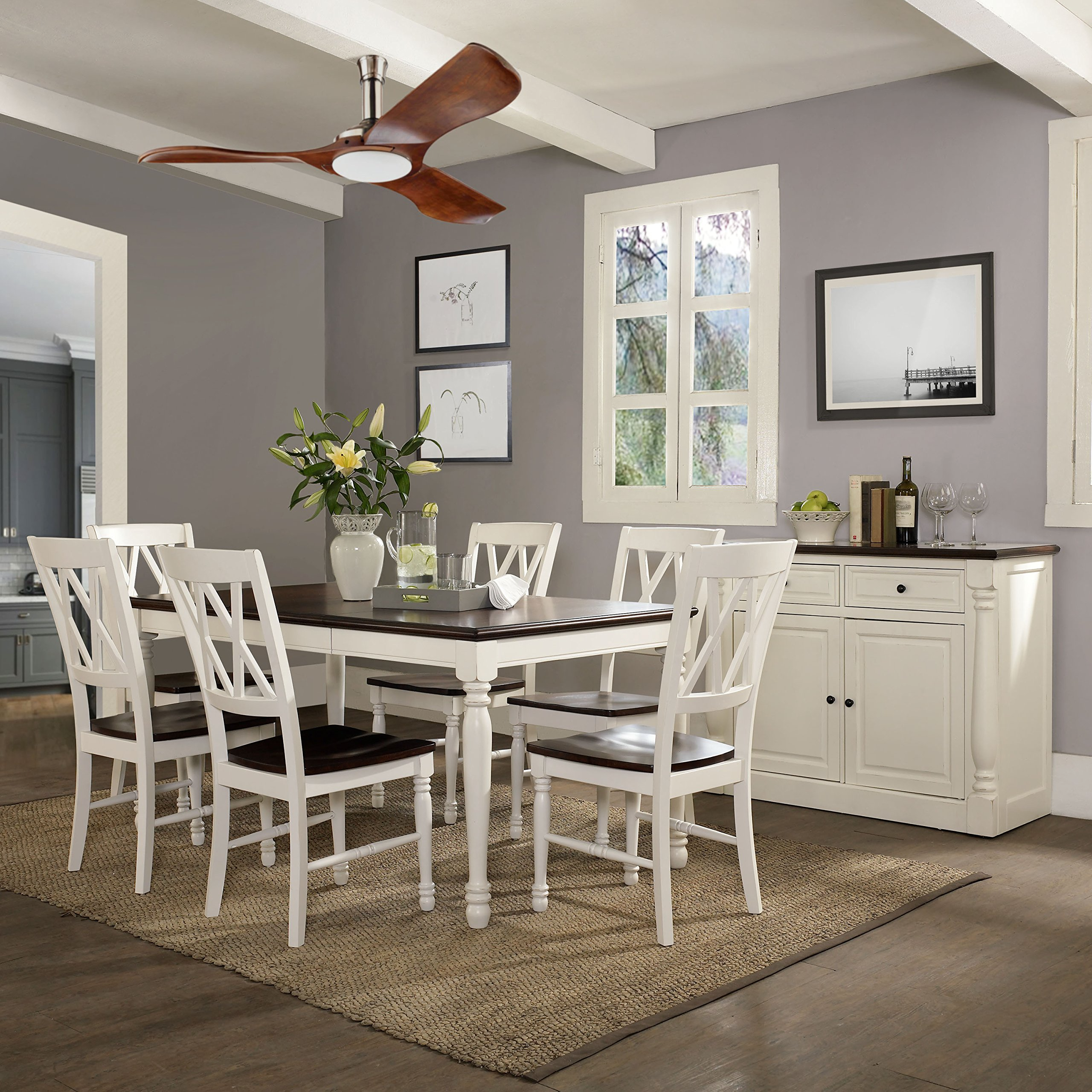 【Furniture】Shelby Dining Set with Table & Extension Leaf, 7-Piece (6 Chairs), Distressed White