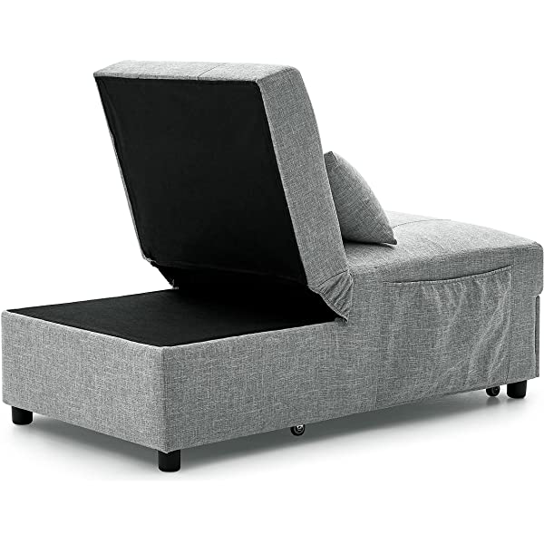 4-in-1 Sleeper Sofa Bed, HABITRIO Solid Wood Frame Polyester Upholstered Seating Couch w/A Pillow, Work As Ottoman, Single Chair, Sofabed and Chaise Lounge, Fit for Living Room, Bedroom (Grey)