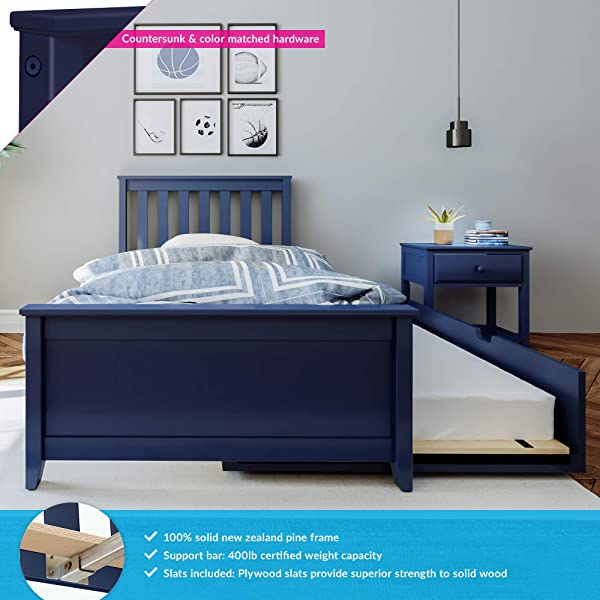 Max & Lily Twin Bed with Trundle, White White Bed with Trundle