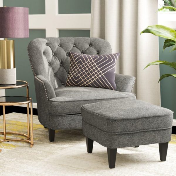 Heywood 32.5” Wide Tufted Armchair and Ottoman