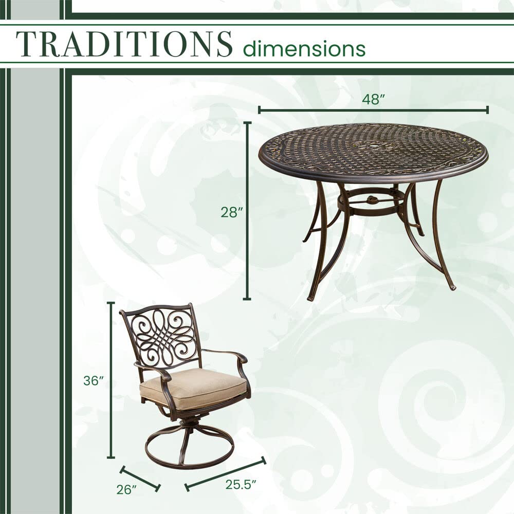 【Home&Garden】5-Piece Cast Aluminum Outdoor Patio Dining Set, 4 Swivel Rocker Chairs & 48 Round Table