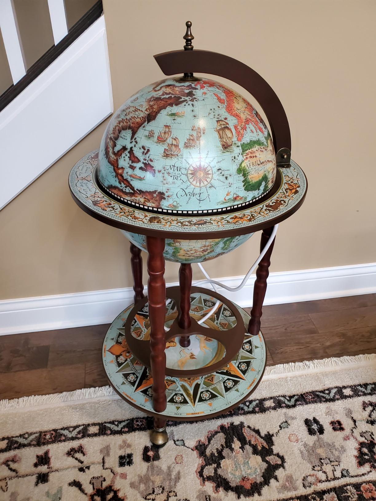 【Furniture】Design Toscano Sixteenth-Century Italian Replica Globe Bar Cart Cabinet on Wheels, 38