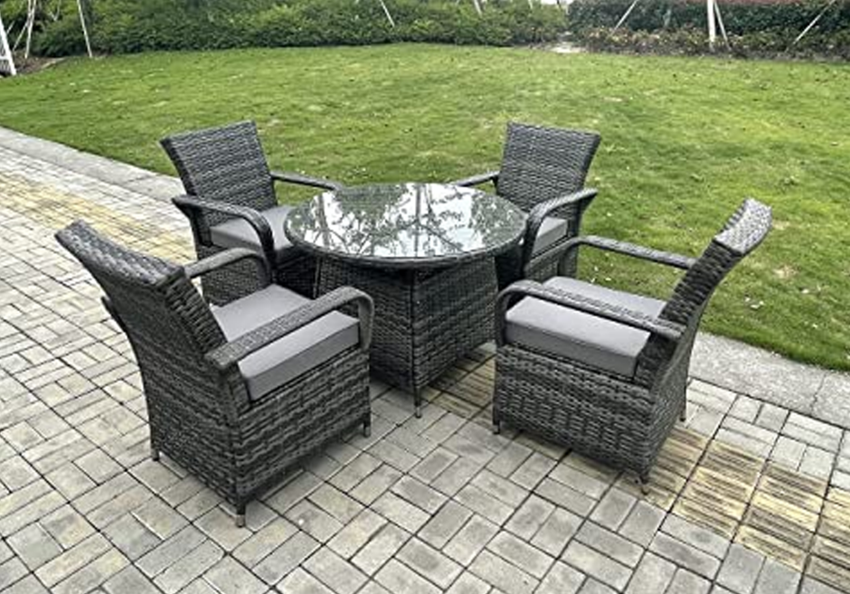 【Home&Garden】4 Seat Round Rattan Dining Table Chair Garden Furniture