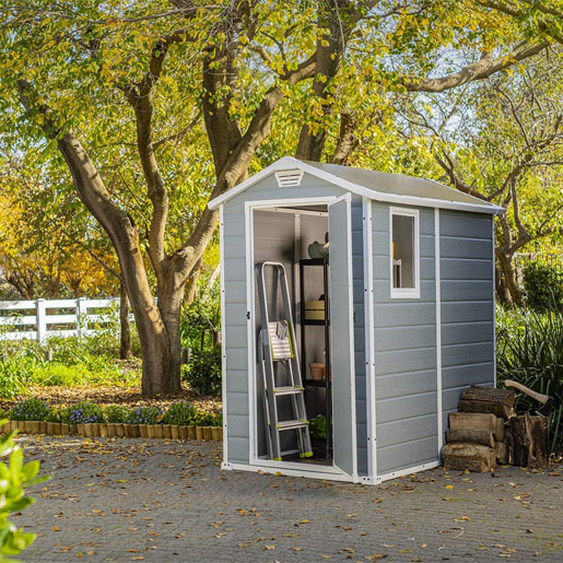 Keter Manor Outdoor Plastic Garden Storage Shed, Grey, 6 x 4 ft