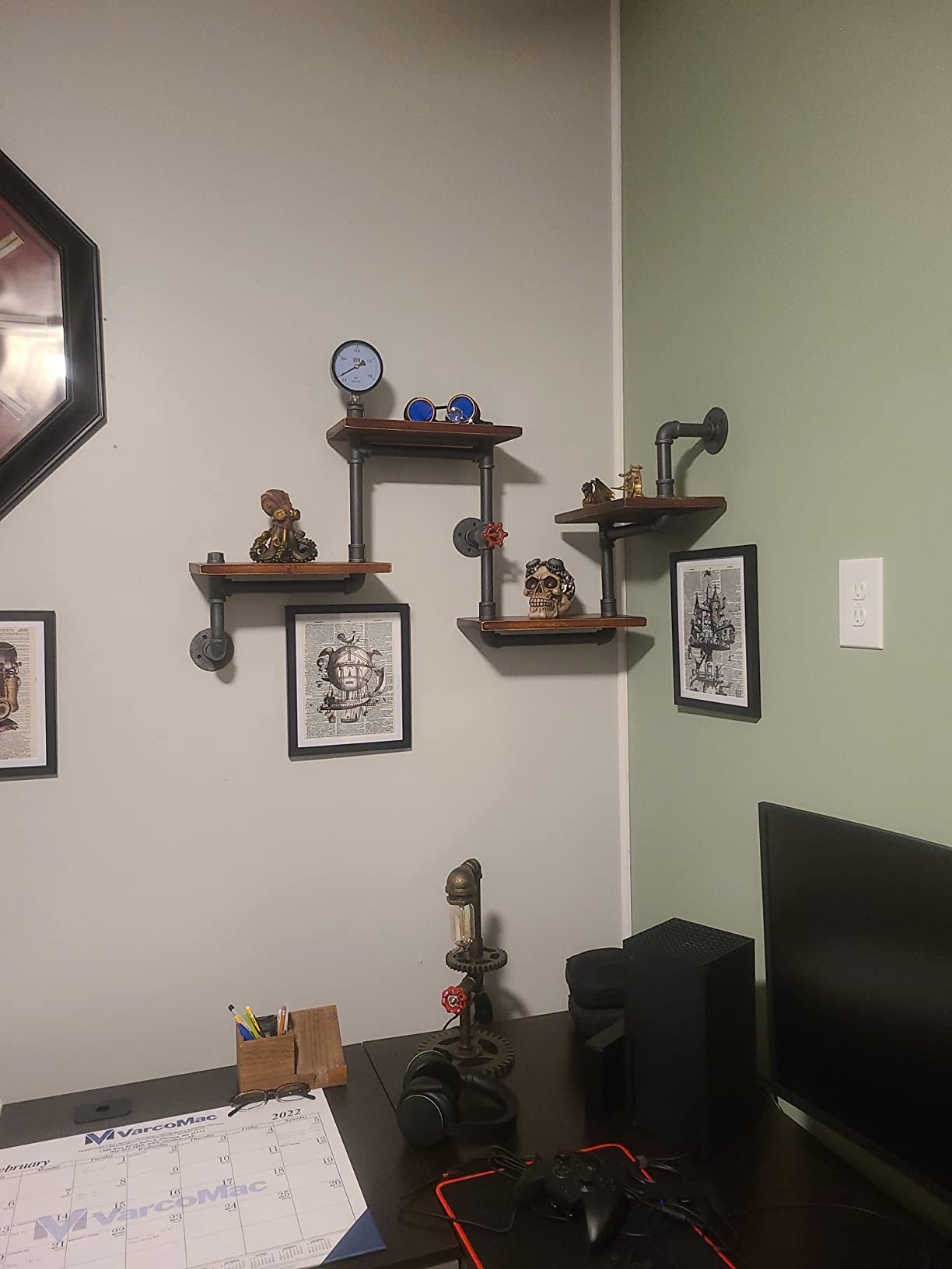 【Furniture】Industrial Rustic Modern Wood Ladder Pipe Wall Shelf 4 Layer Pipe Design Bookshelf DIY Shelving