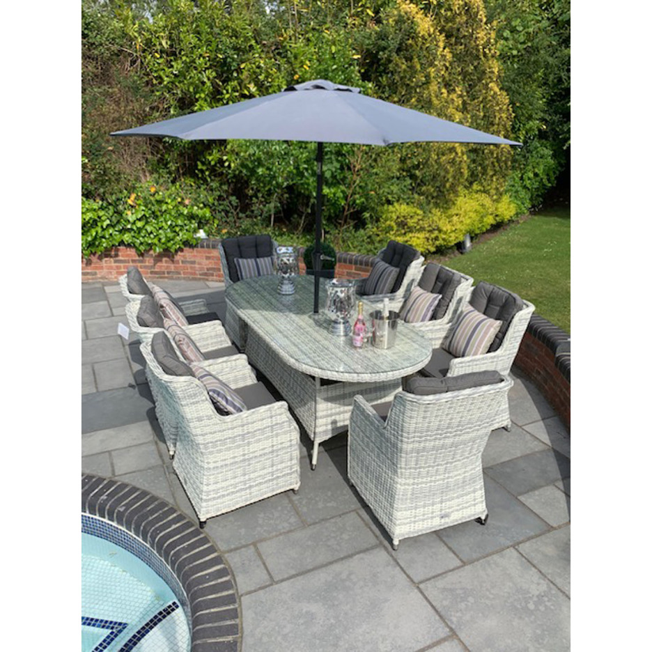 MALIBU 8 SEAT OVAL RATTAN DINING SET IN LIGHT GREY