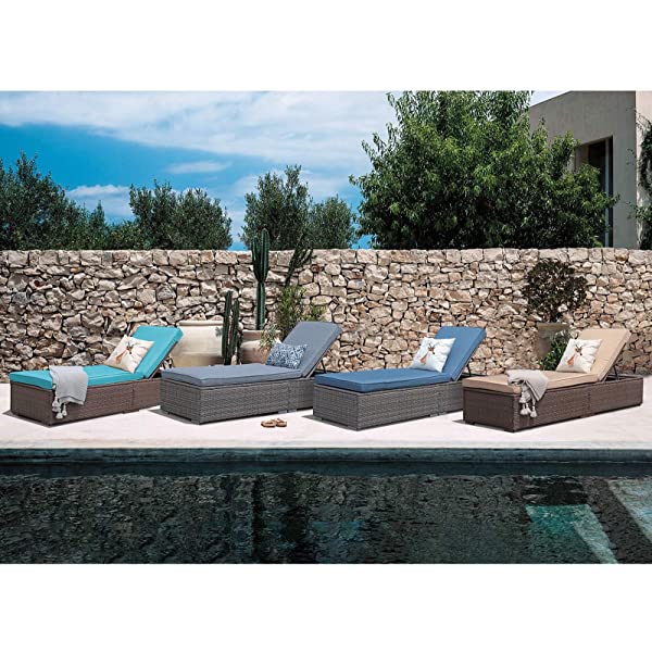 Patiorama Patio Chaise Lounge Chair, Sun Lounger, Outdoor Pool Beach Brown PE Rattan Wicker Reclining Chair W/Adjustable Backrest and Removable Cushion (Beige), Set of 2 2 Brown