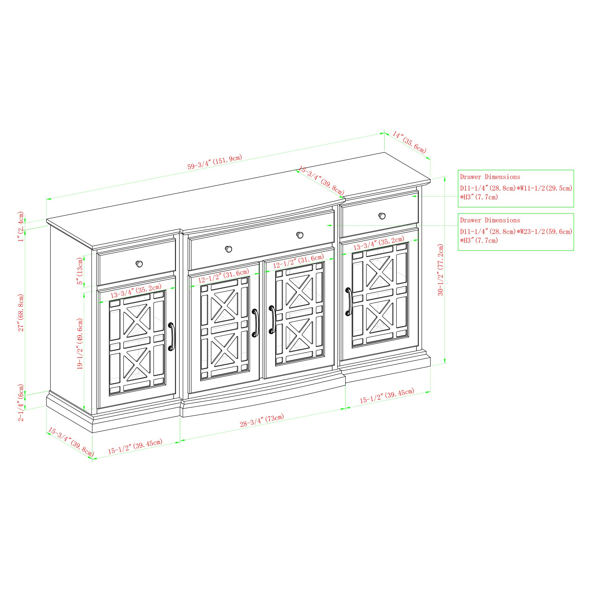 【Furniture】Modern Wood Glass Door Buffet Sideboard Living Room - Dining Room Console