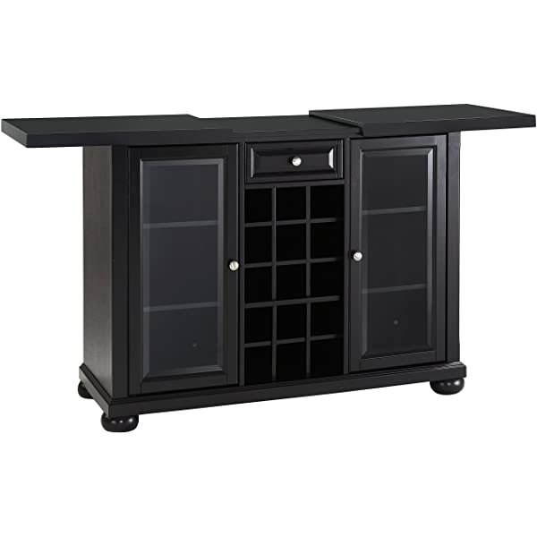 Crosley Furniture Lafayette Sliding Top Bar Cabinet, Black Black LaFayette