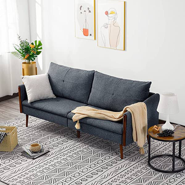 Vonanda Faux Leather Sofa Couch, Modern Tufted 3-Seater Sofa with Clean Lines and Upholstered Artificial Leather for Compact Living Space, Chestnut Brown 3-seater sofa Chestnut Brown