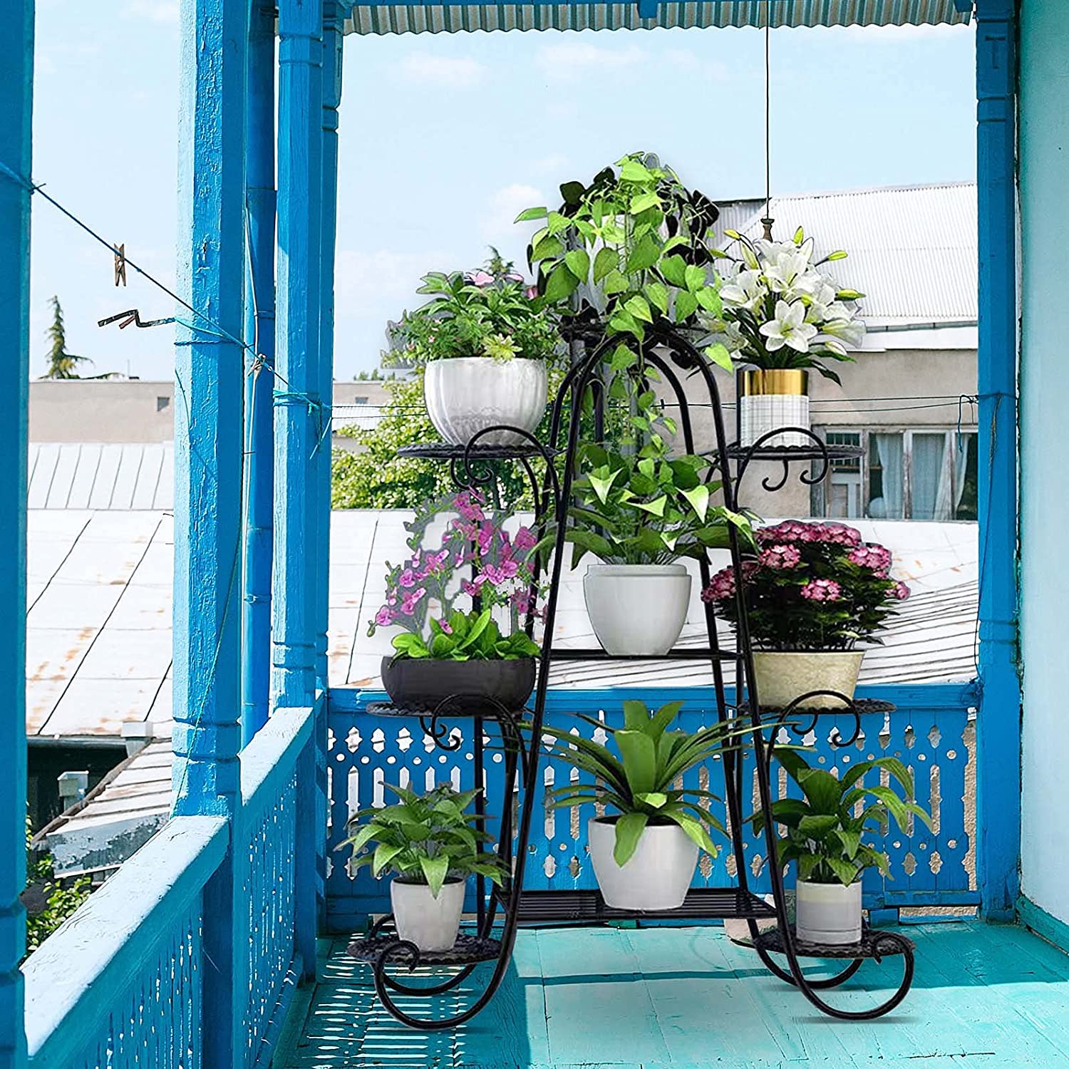 CNNINGYI metal plant stand, 9-layer flower stand, indoor high plant stand