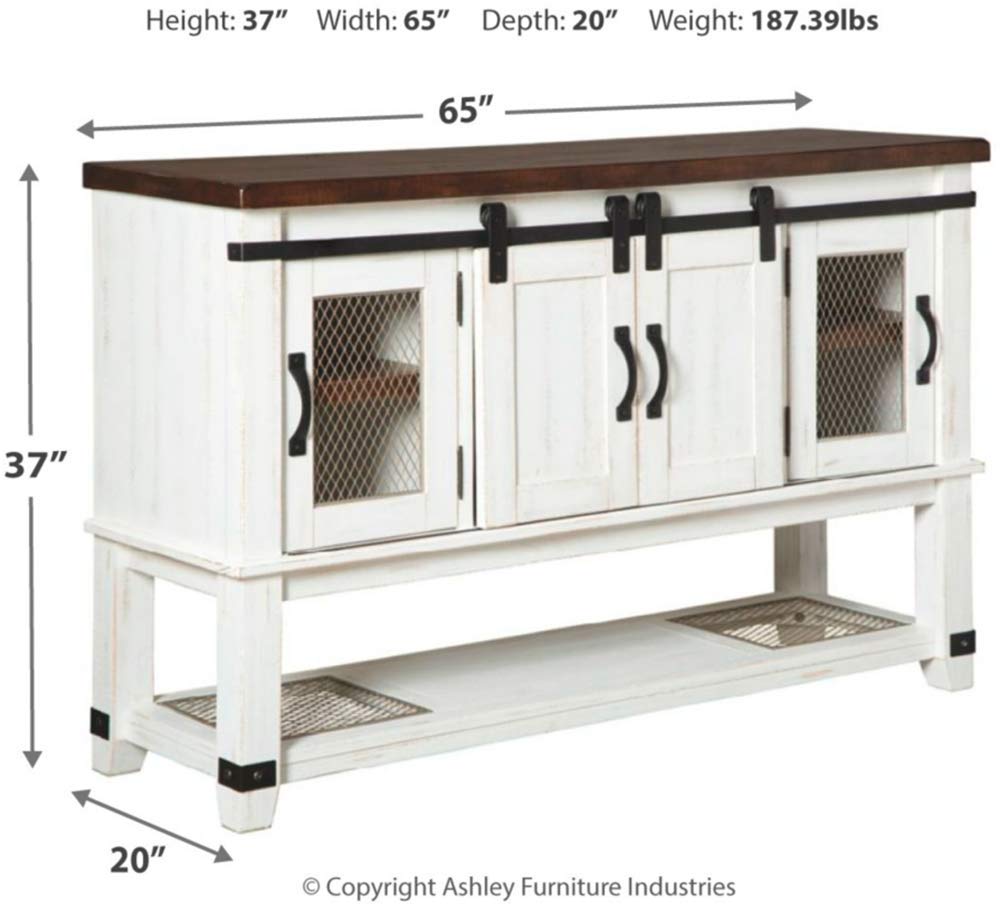 【Furniture】Valebeck Farmhouse Dining-Room Server or Buffet, White & Brown