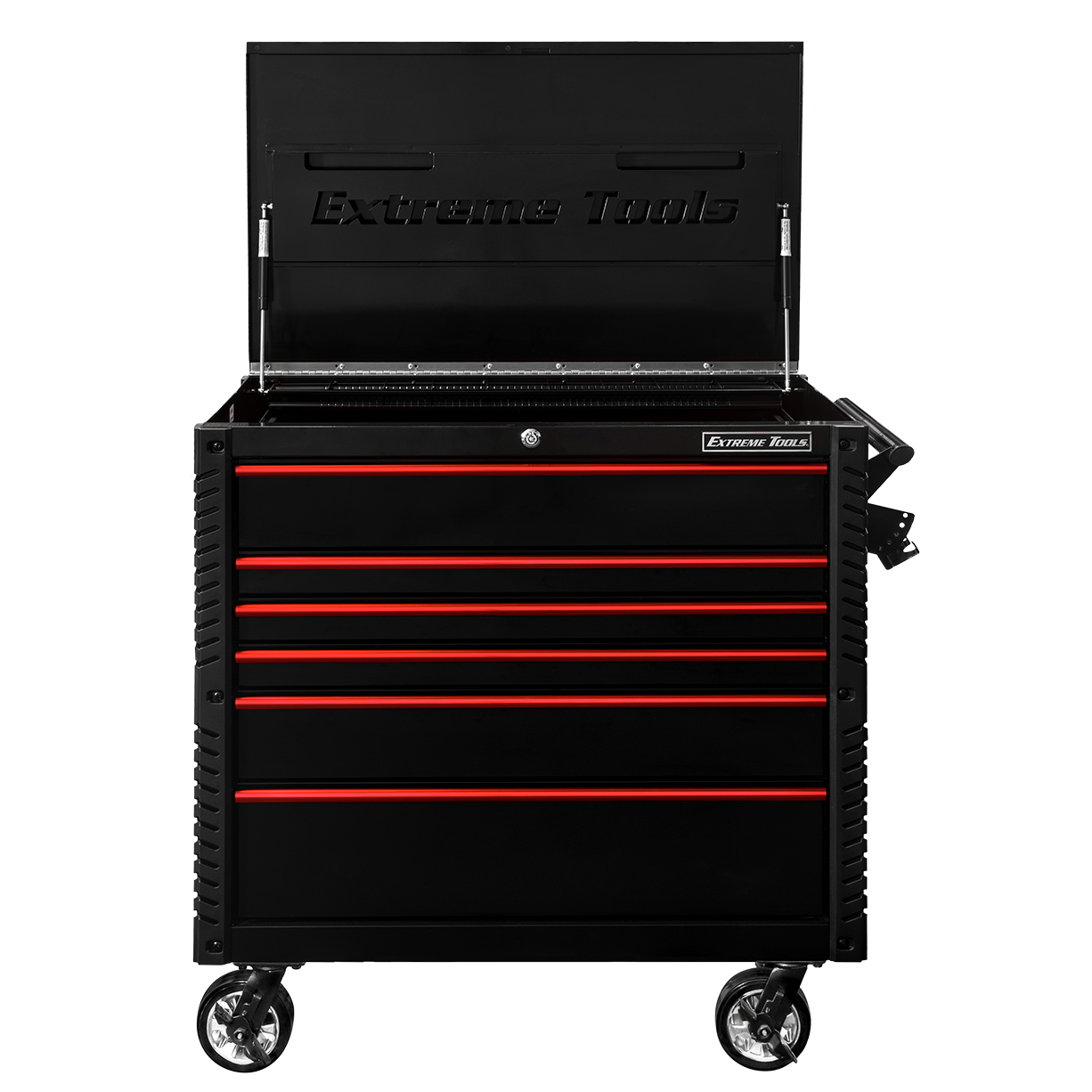 used toolboxExtreme Tools 41 6-Drawer Deluxe Tool Cart with Pry Bar Holders And Flip Top