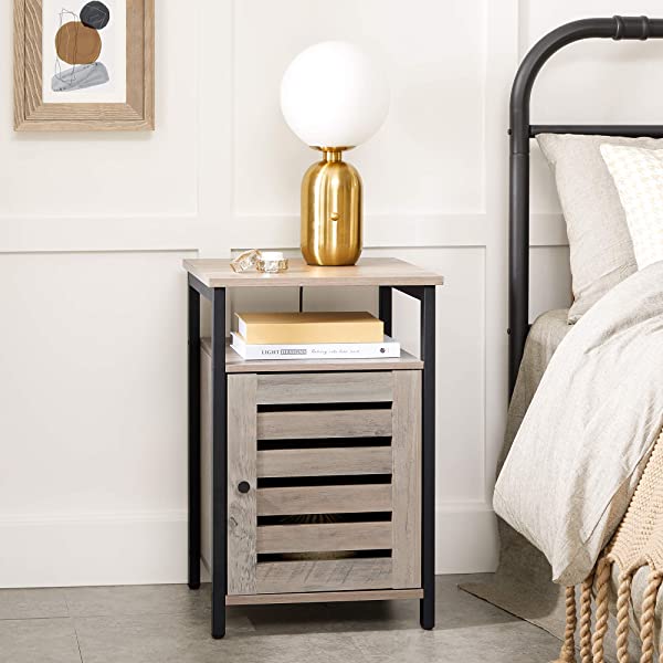 VASAGLE Nightstand, End Table with Open Shelf, Steel Frame, Bedroom, Industrial, Rustic Brown + Black