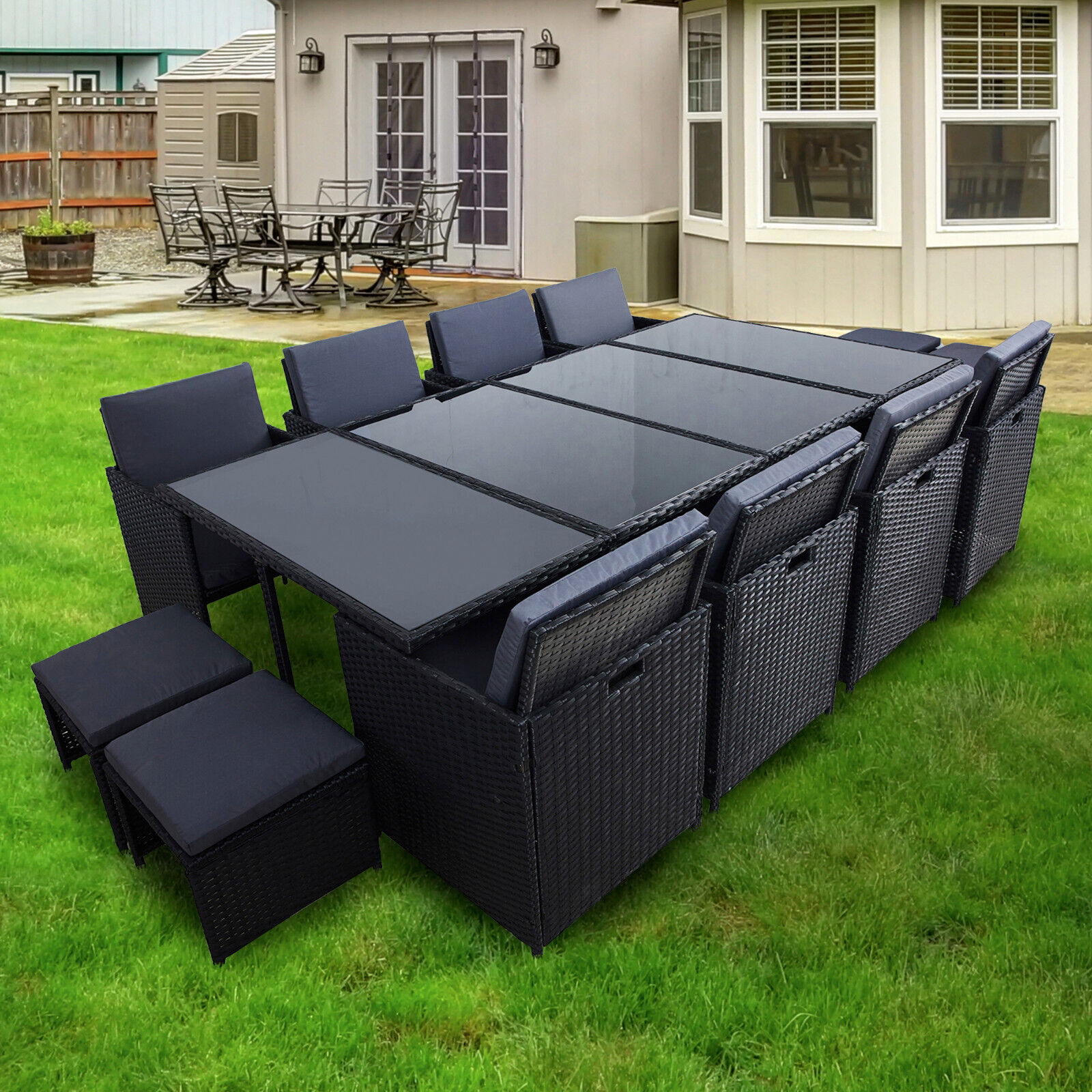 【Home&Garden】Meuble de Jardin en Poly rotin Lounge Outdoor Canapé Lounge Set Noir