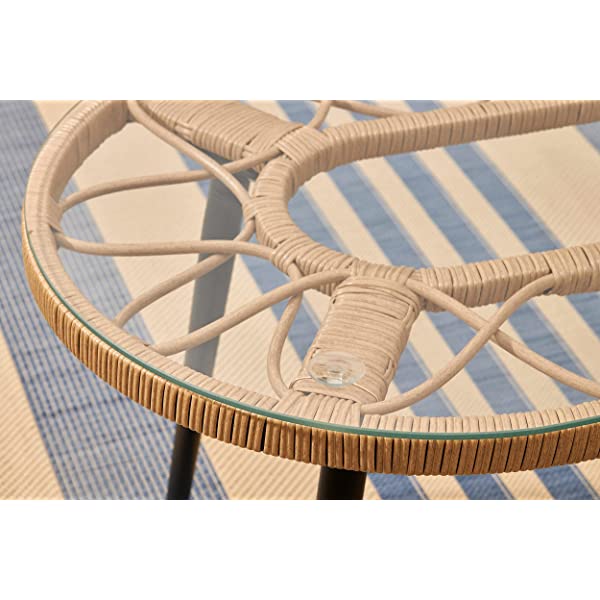 Quality Outdoor Living 65-YZ03HM Hermosa 3 Piece Chat Set, Tan Wicker + Linen Cushions 3-Piece Chat Set (Linen Cushions)