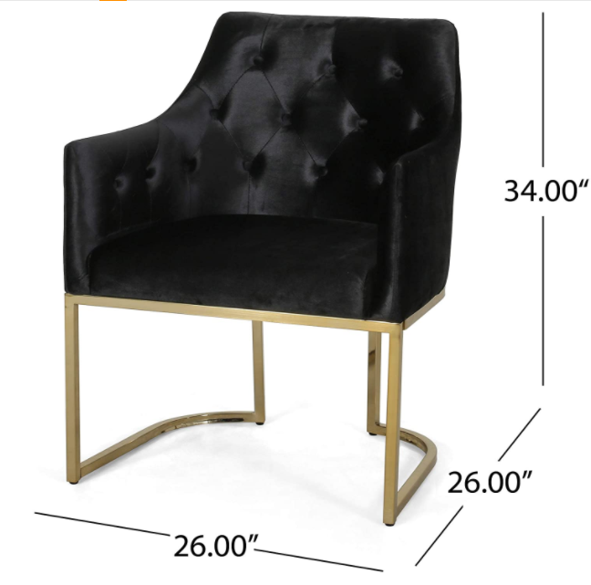 Christopher Knight Home Fern Modern Tufted Glam Accent Chair with Velvet Cushions and U-Shaped Base, Black and Gold Finish