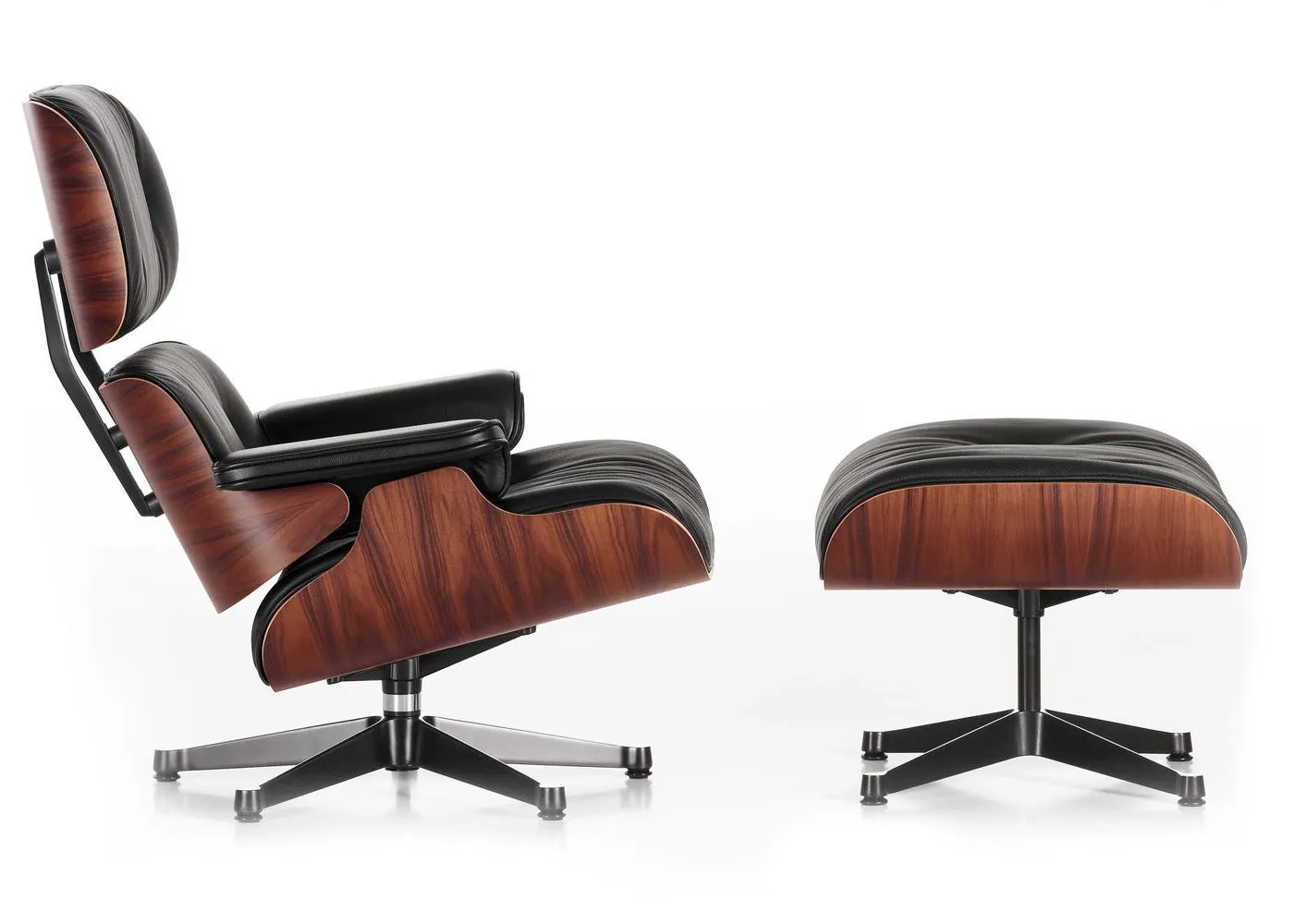 Eames Lounge Chair & Ottoman Santos Palisander & Black Leather in New Dimensions