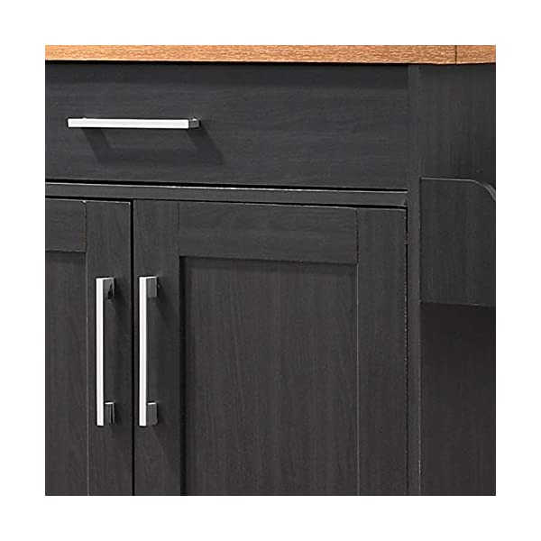 Hodedah Kitchen Island with Spice Rack, Towel Rack & Drawer, Black with Beech Top Black-beech