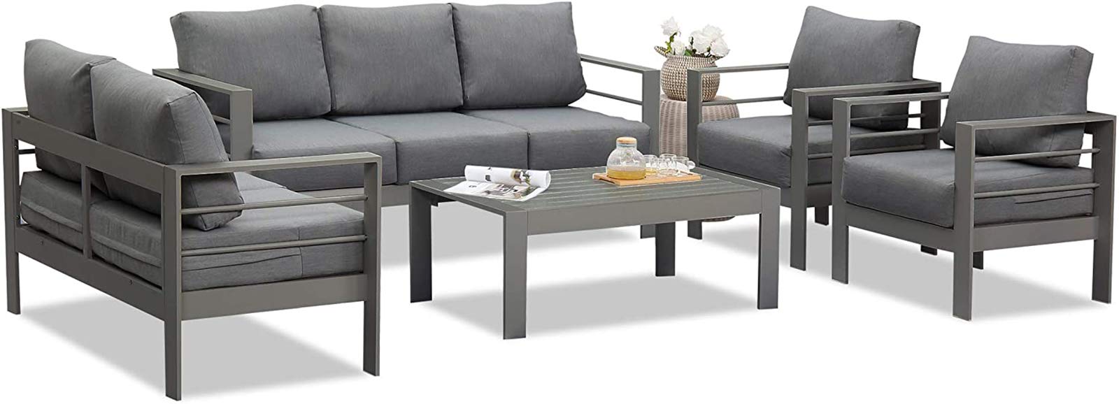【Home&Garden】Aluminum Outdoor Patio Furniture Set, Modern Patio Conversation Sets