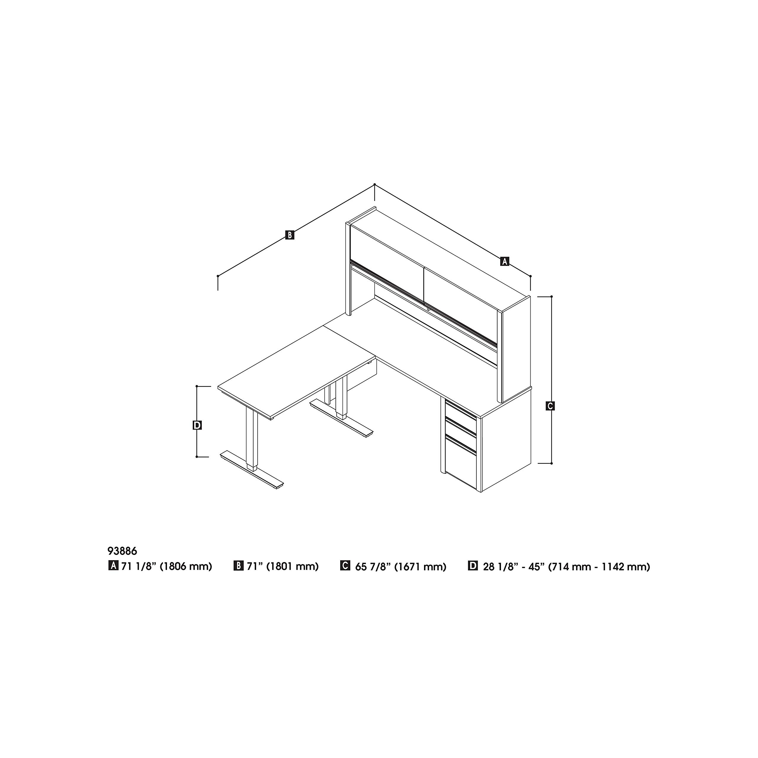 【Furniture】Bestar Connexion L-Shaped Standing Desk with Pedestal and Hutch, 72W