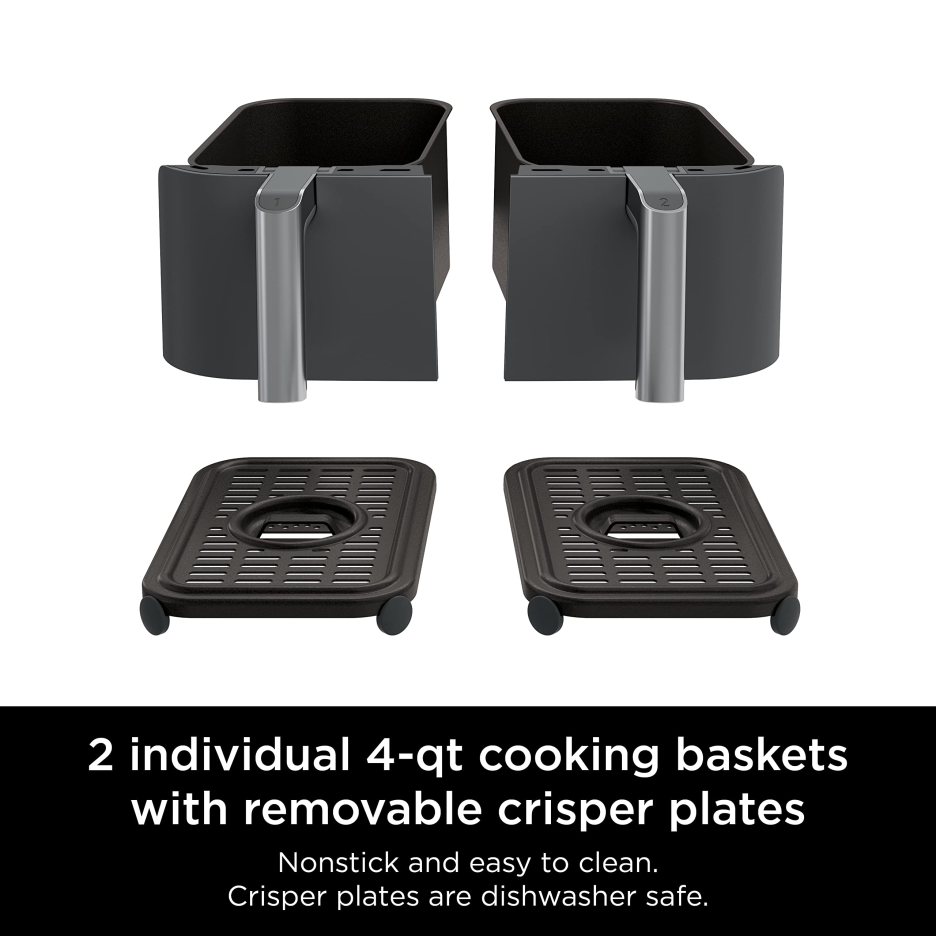 Ninja DZ201 Foodi 8 Quart 6-in-1 DualZone 2-Basket Air Fryer with 2 Independent Frying Baskets