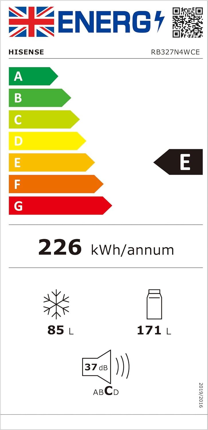 Hisense RB327N4WCE 55cm Freestanding 5050 Fridge Freezer - 251 litre capacity - Total No Frost - Non-plumbed Water Dispenser - Silver - E Rated, H182.4 x W55 x D55.6 (cm)