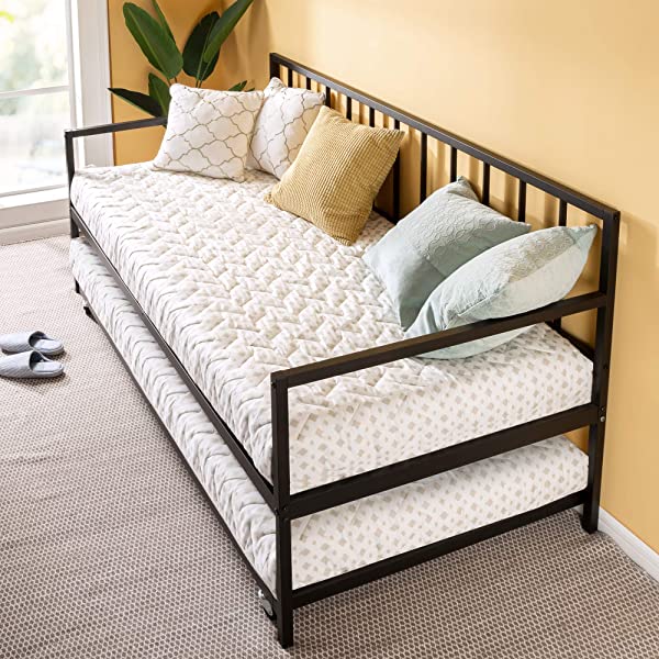 Zinus Eden Twin Daybed and Trundle Set / Premium Steel Slat Support / Daybed and Roll Out Trundle Accommodate Twin Size Mattresses Sold Separately, Black