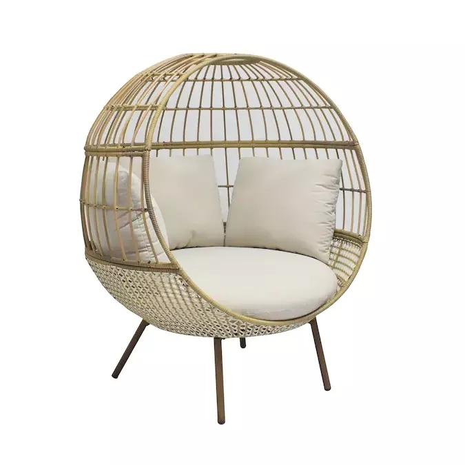 BRUMFIELD WOVEN TEAK METAL FRAME EGG CHAIR