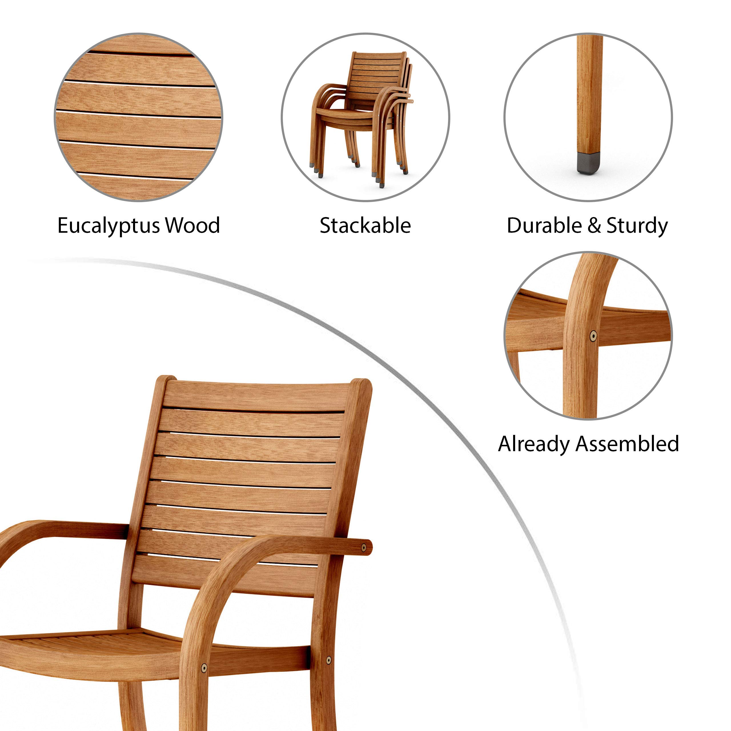 【Furniture】5 Piece Round Patio Dining Set | Eucalyptus Wood | Ideal for Outdoors and Indoors
