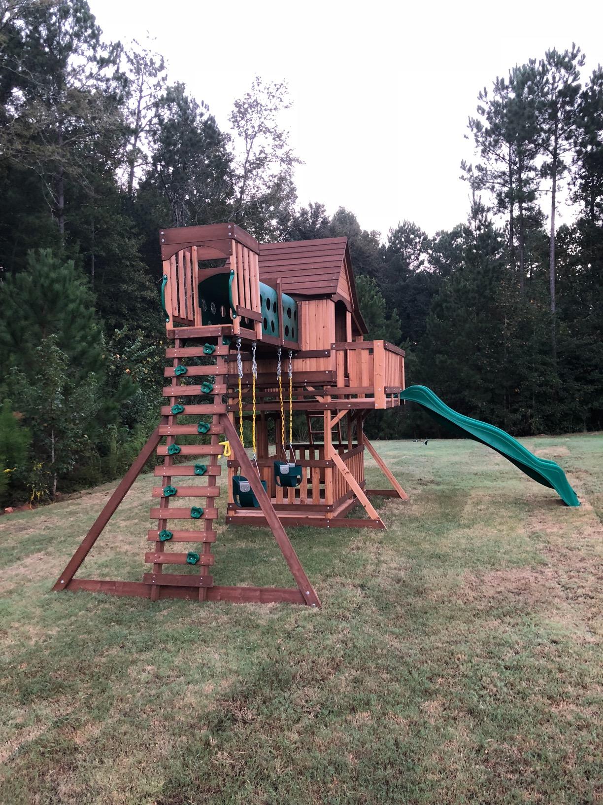Woodridge Elite All Cedar Wood Swing Set, Upper and Lower Deck, Sandbox, Vented Tunnel