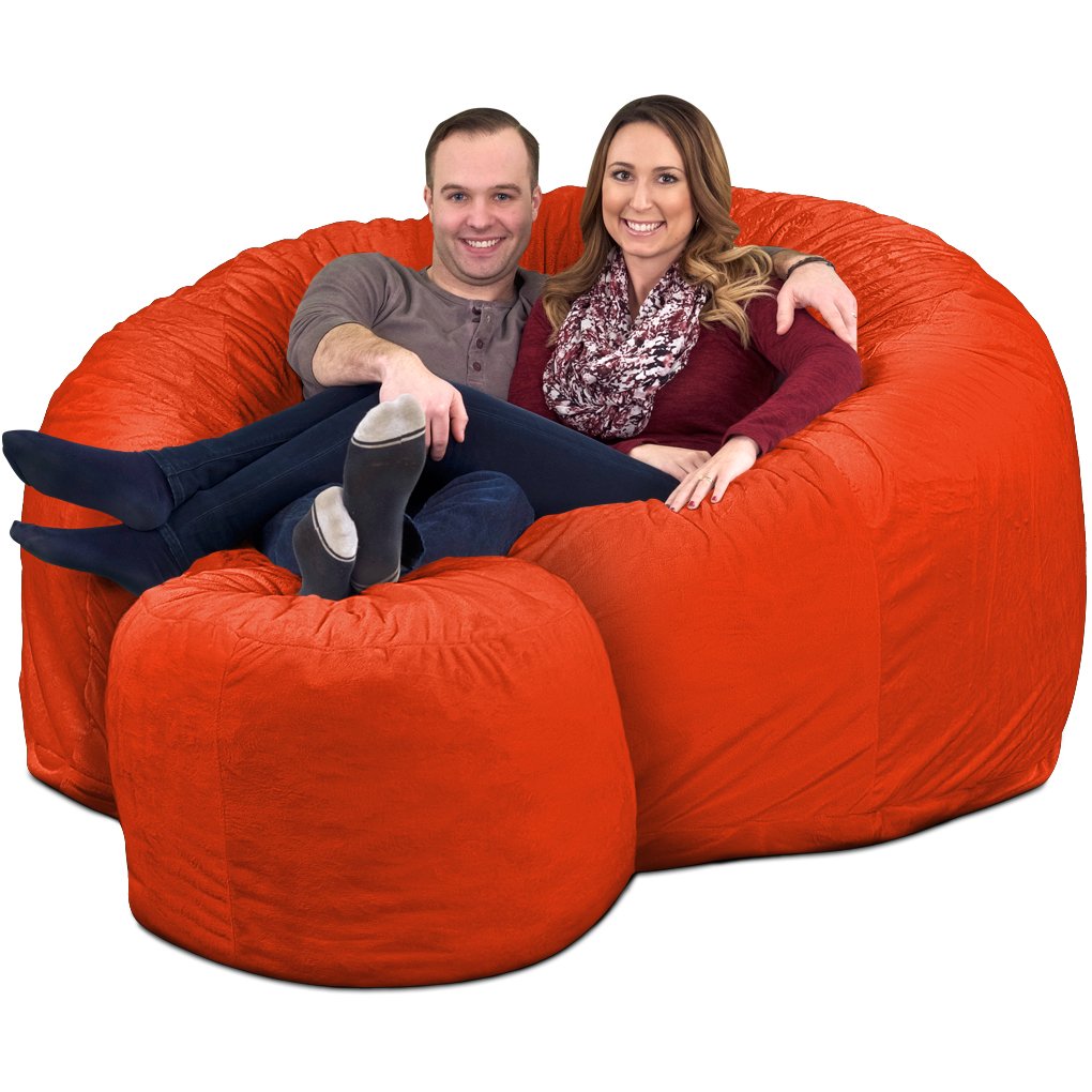 【Furniture】6000 Bean Bag Chair w/Footstool: Giant Foam-Filled Furniture - Machine Washable Covers