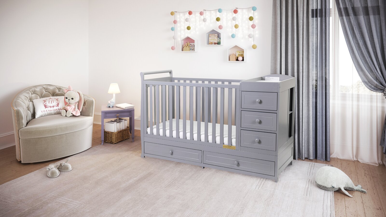 【Baby&Kids】Brnaba 2-in-1 Convertible Crib and Changer