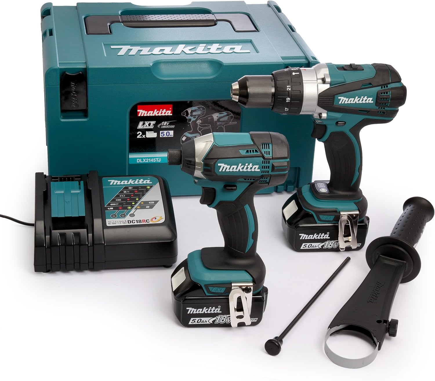 Makita DLX2145TJ 18V Li-ion LXT 2 Piece Combo Kit comprising DHP458Z and DTD152Z Complete with 2 x 5.0 Ah Li-ion Batteries and Charger Supplied in a Makpac Case
