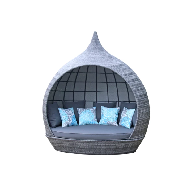 【Home&Garden】Outdoor Rattan leisure Daybed outdoor Furniture , Roofed Lounger Wicker Patio Chaise Lounge Daybed for poolside,hotel white