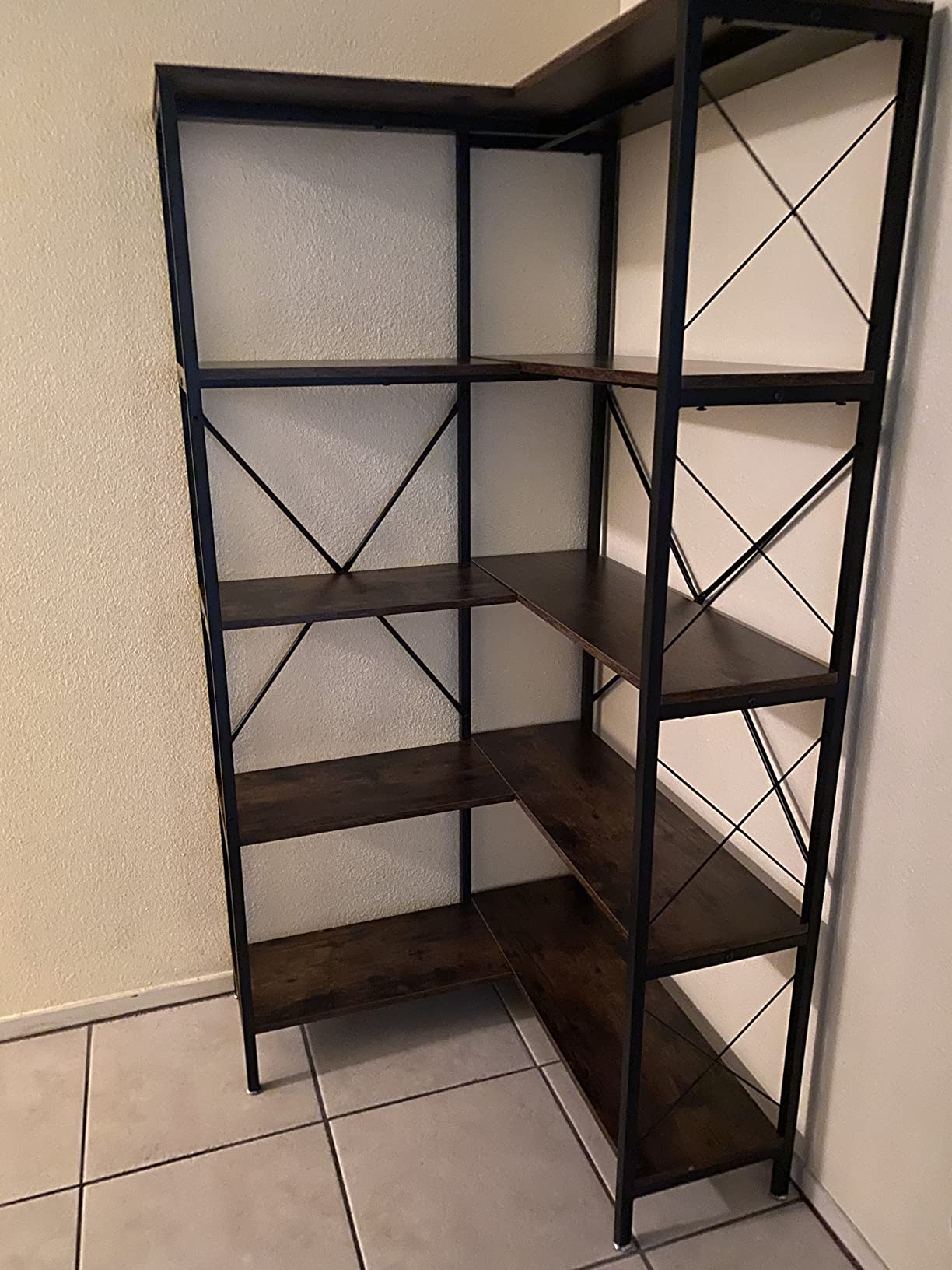 【Furniture】5-Shelf Corner Bookshelf, Large Modern Corner Bookcase, 5-Tier Tall Corner Shelf Storage Display Rack