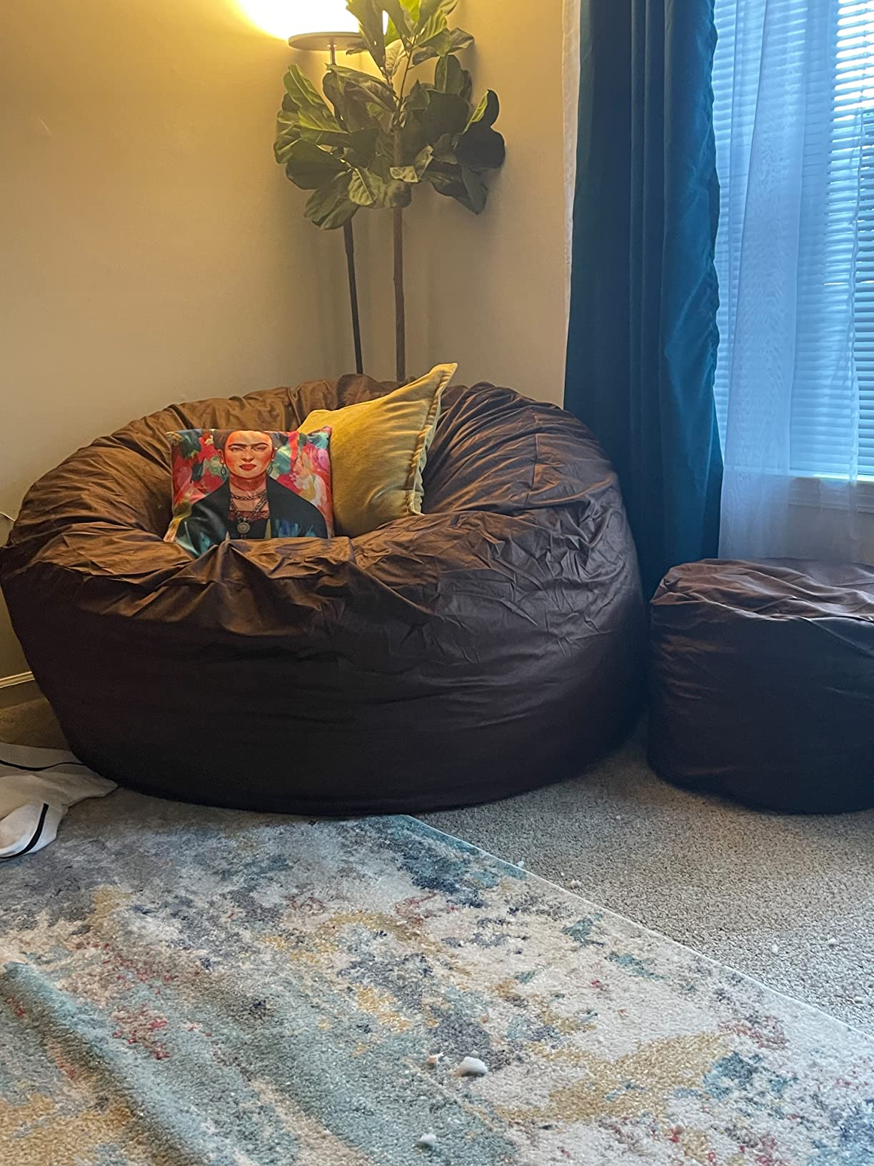 【Furniture】6000 Bean Bag Chair w/Footstool: Giant Foam-Filled Furniture - Machine Washable Covers