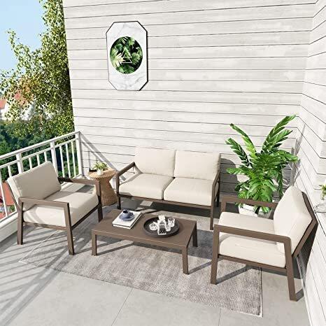 Bella Villa 4 Piece Furniture Set with Cushions (Beige)