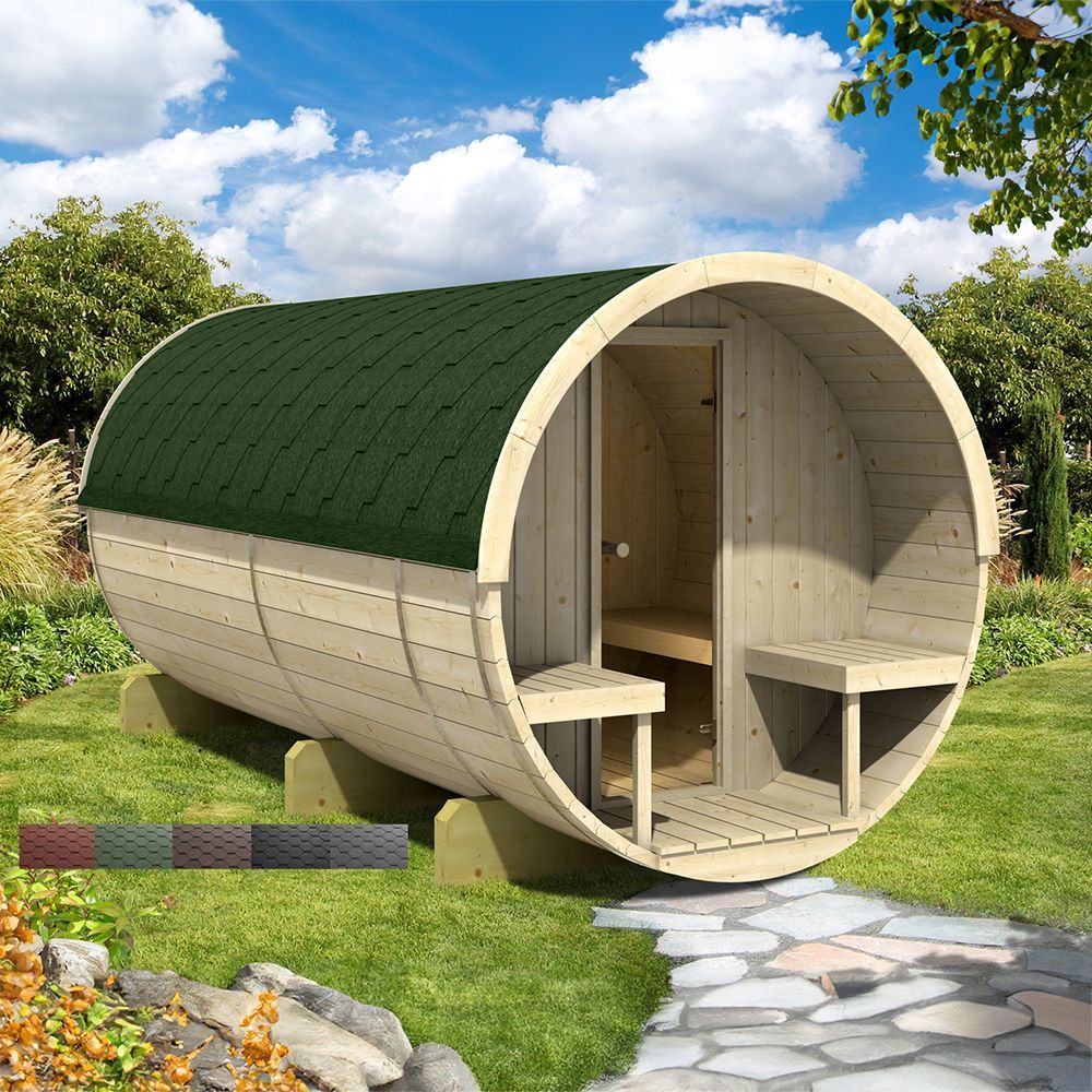 8 Person Barrel Sauna with Separate Dressing Room & Electric Heater