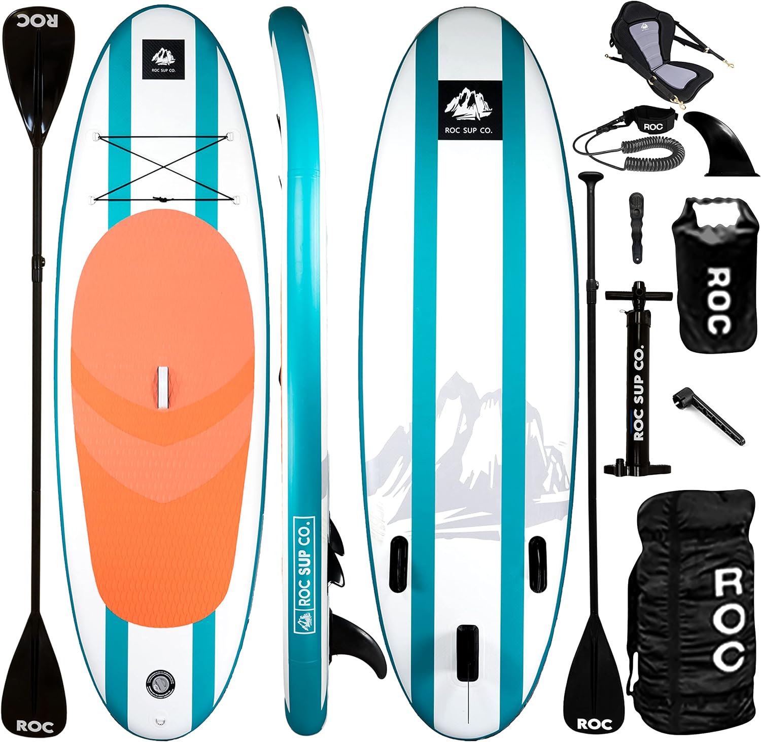 Roc Inflatable Stand Up Paddle Boards with Premium SUP Paddle Board Accessories, Wide Stable Design, Non-Slip Comfort Deck for Youth & Adults