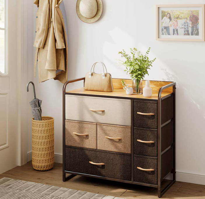CubiCubi Dresser Organizer with 7 Drawer, Furniture Storage Tower Unit for Bedroom Hallway Entryway Closets, Dresser Clothes Storage with Sturdy Steel Frame Wood Top, Chocolate