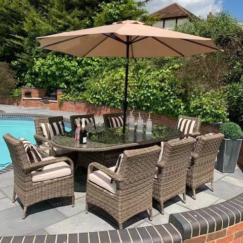 8 Savannah Armchairs Oval Table Set - Low Price for a Limited Time