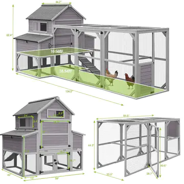 Anyi Chicken Coop with Chicken Run For Up To 10 Chickens