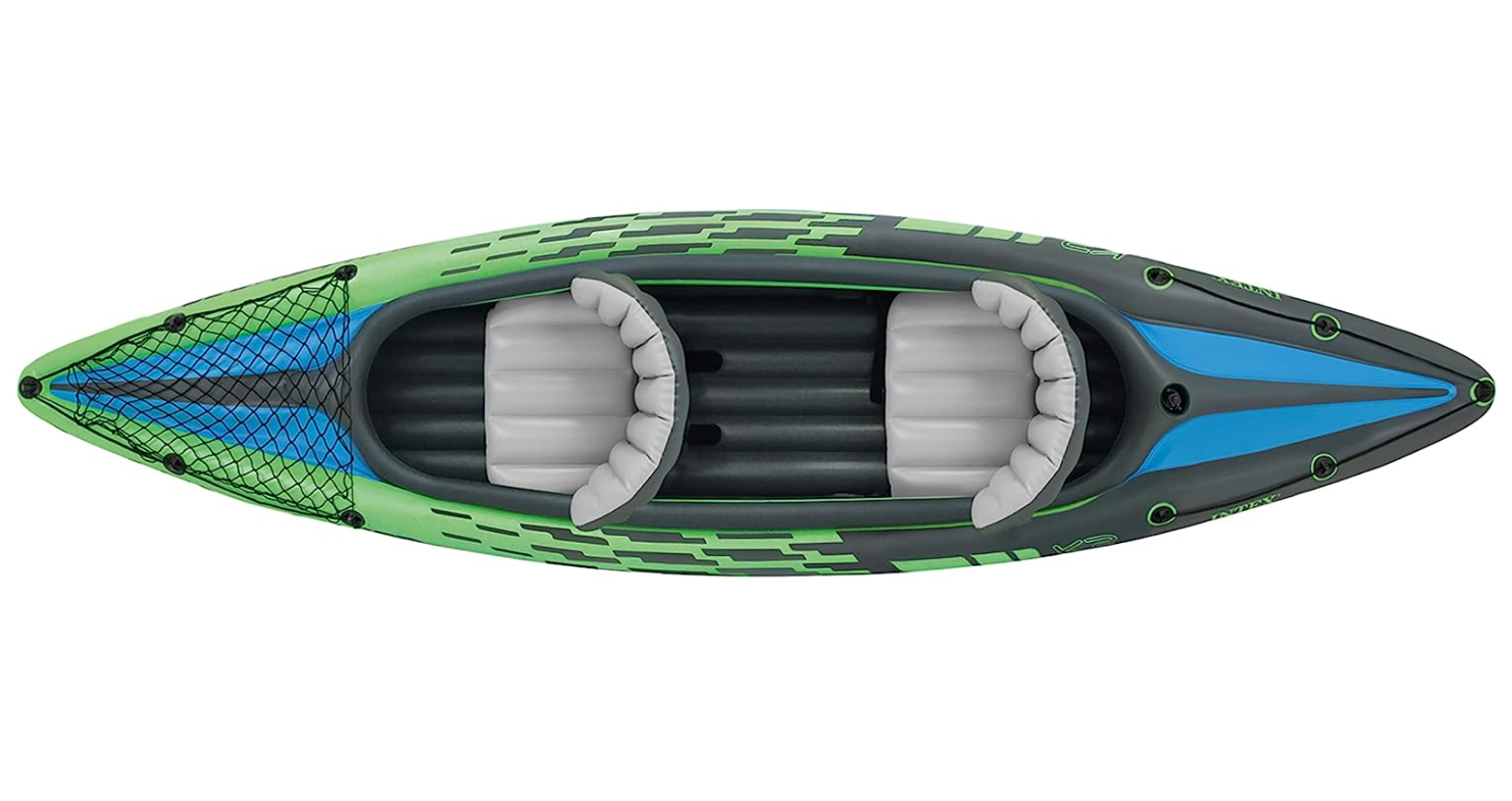 Intex K2 Challenger Kayak 2 Person Inflatable Canoe with Aluminum Oars and Hand Pump