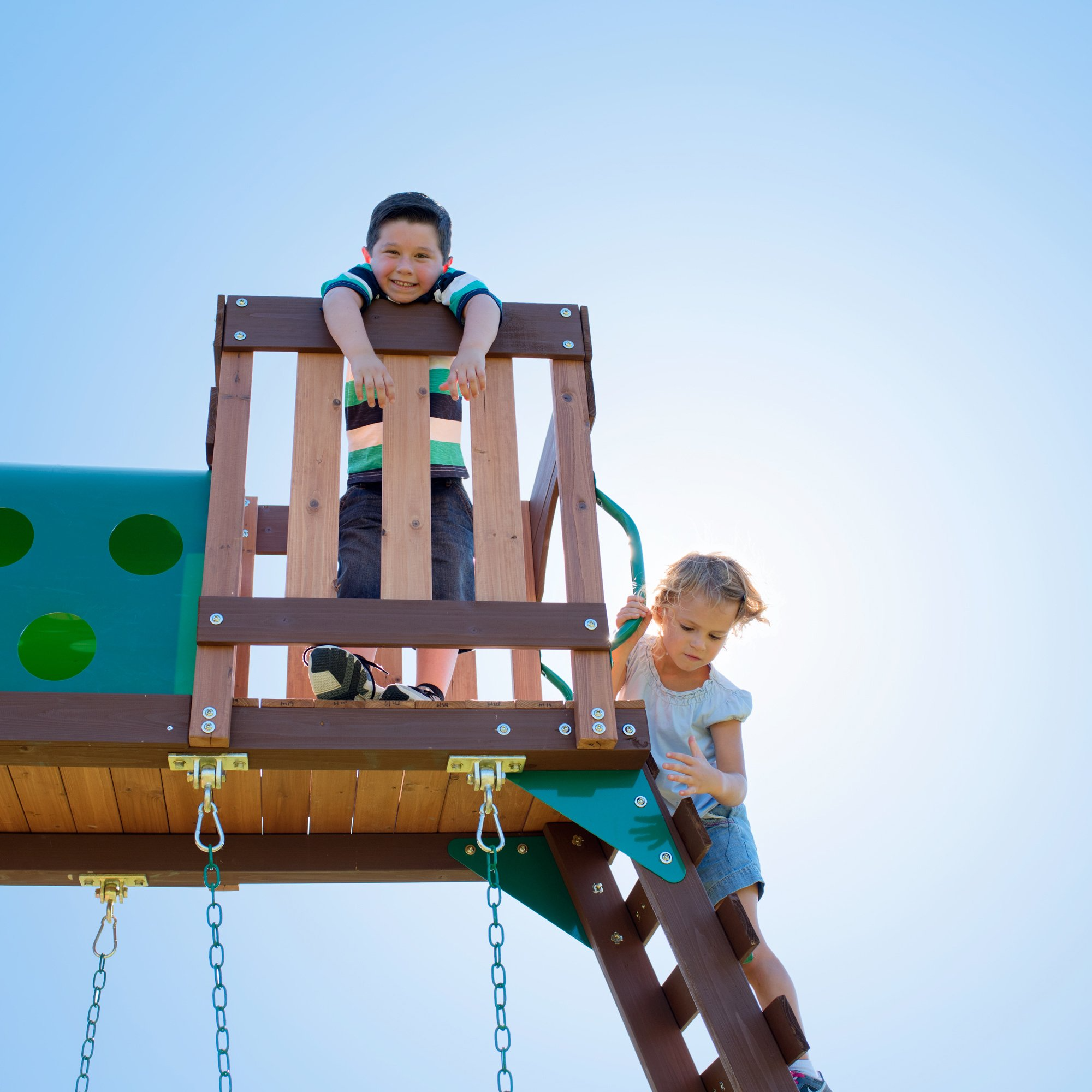Woodridge Elite All Cedar Wood Swing Set, Upper and Lower Deck, Sandbox, Vented Tunnel